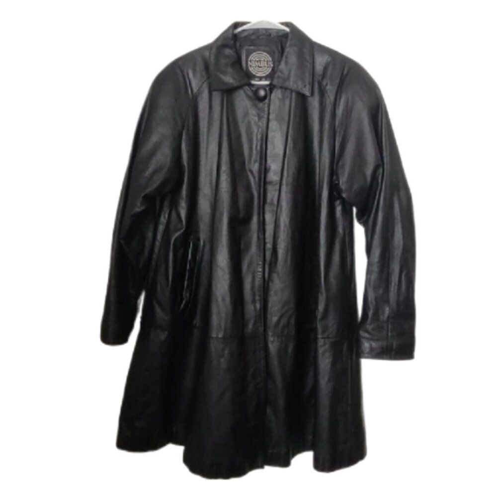 Vintage 80s leather oversized fit coat EUC S M - Picture 1 of 7